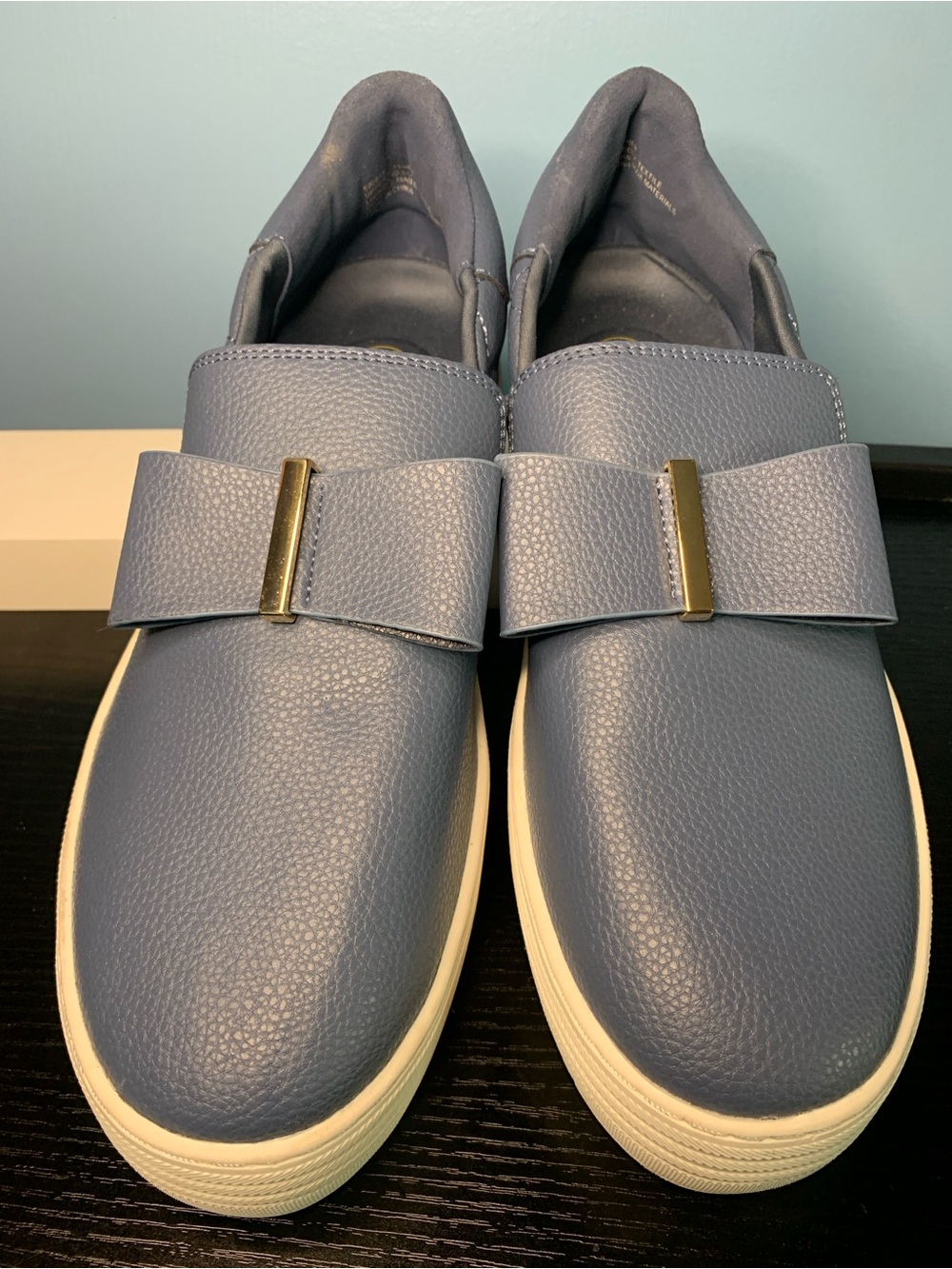 Women’s Slip-On Bow Sneakers in Dusty Blue